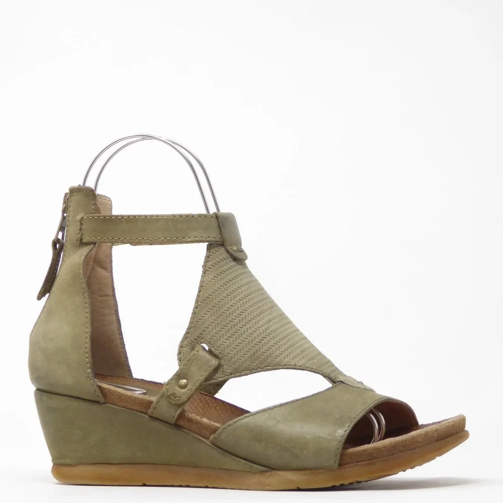 Miz Mooz Maisie Womens Wedge Sandals Green Leather Gladiator Zip Back 39 / 8.5